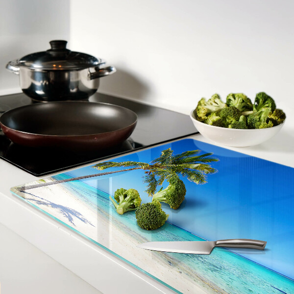 Schneidebrett Glas mit Strandmotiv und Palme