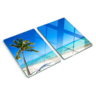 Schneidebrett Glas mit Strandmotiv und Palme