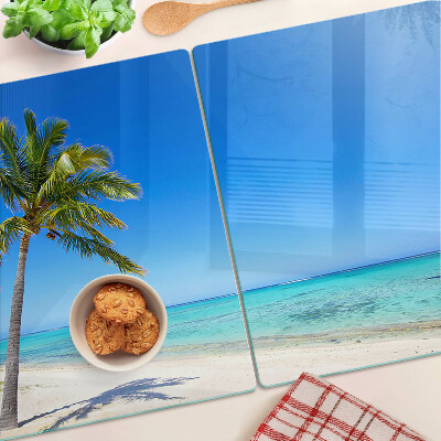 Schneidebrett Glas mit Strandmotiv und Palme