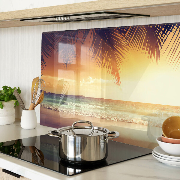 Glas-Schneidebrett mit Motiv „Sonnenuntergang über dem Strand“