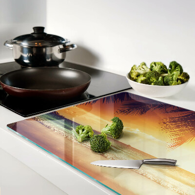 Glas-Schneidebrett mit Motiv „Sonnenuntergang über dem Strand“