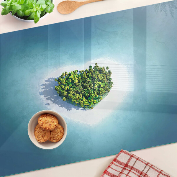 Schneidebrett mit Insel- und Palmenmotiv