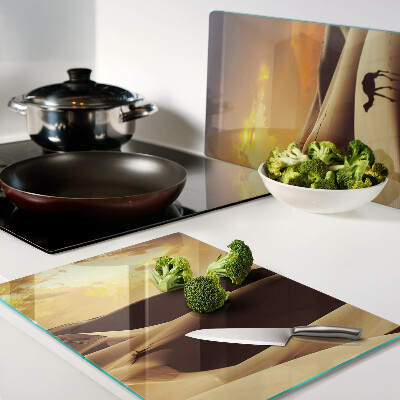 Schneidebrett glas Wüstenlandschaft bei Sonnenuntergang