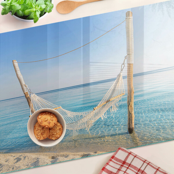 Schneidebrett Glas mit Motiv Hängematte am Meer