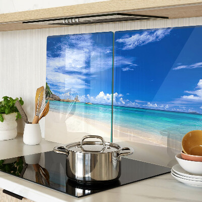 Schneidebrett mit Motiv eines tropischen Strandes und blauem Himmel