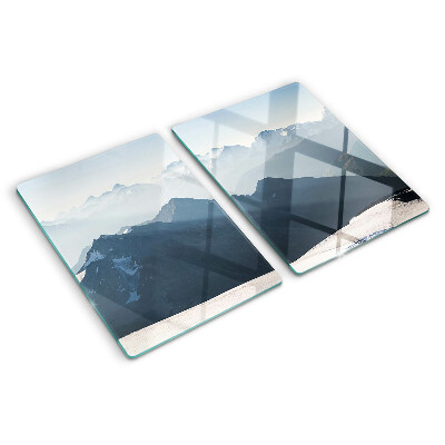 Glas-Schneidebrett mit Motiv einer Berglandschaft in den Wolken