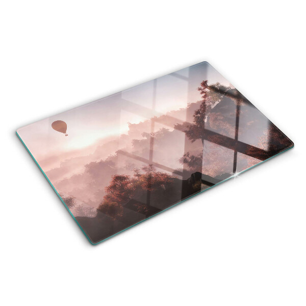 Schneidebrett glas Heißluftballon über der Landschaft