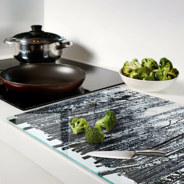 Schneidebrett glas Winterwald mit Birken