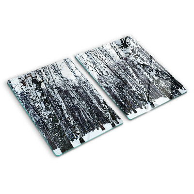 Schneidebrett glas Winterwald mit Birken