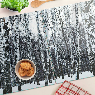 Schneidebrett glas Winterwald mit Birken