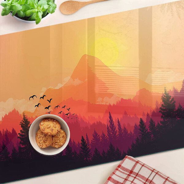 Glas schneidebrett Berglandschaft bei Sonnenuntergang