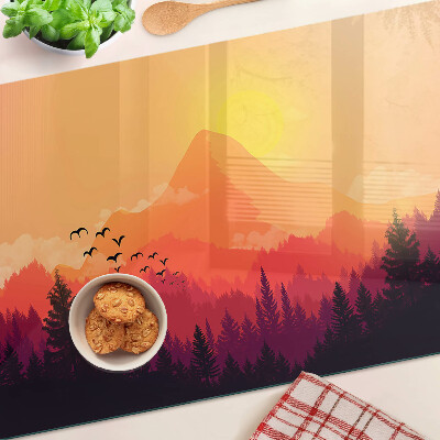 Glas schneidebrett Berglandschaft bei Sonnenuntergang