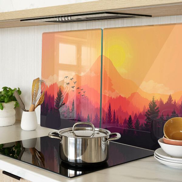 Glas schneidebrett Berglandschaft bei Sonnenuntergang