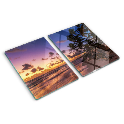 Schneidebrett mit Motiv 'Sonnenuntergang über dem Strand'