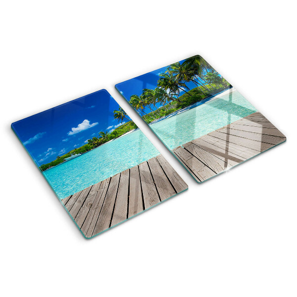 Schneidebrett glas Tropischer Strand mit Palmen