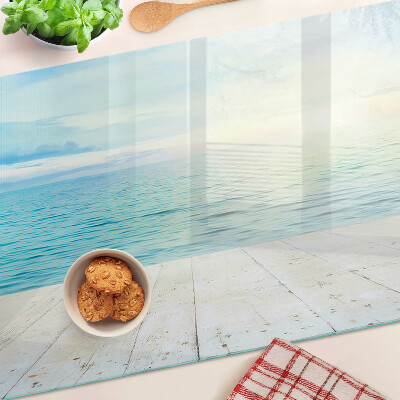 Glas-Schneidebrett mit Motiv 'Das Meer und der hölzerne Steg'