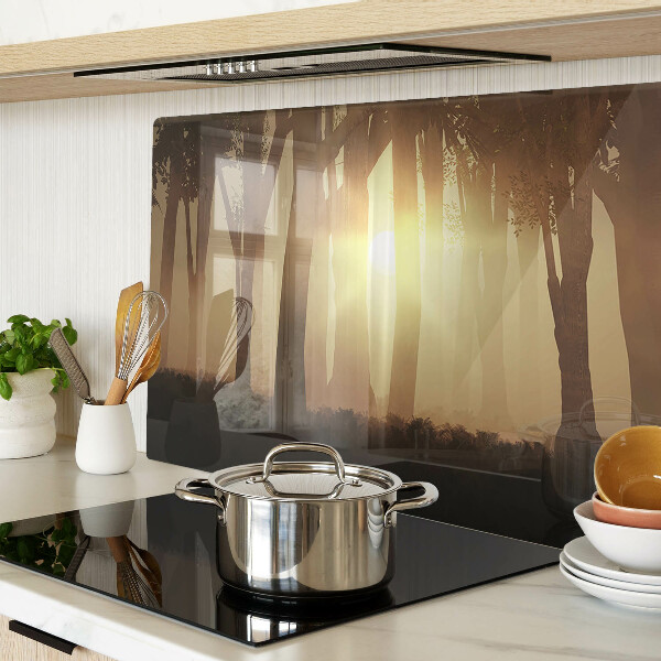 Schneidebrett mit Motiv »Sonnenuntergang im Wald«