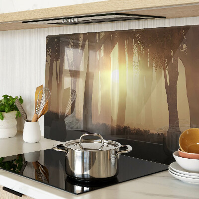 Schneidebrett mit Motiv »Sonnenuntergang im Wald«