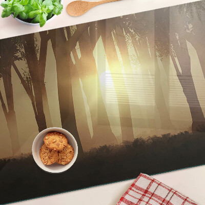 Schneidebrett mit Motiv »Sonnenuntergang im Wald«