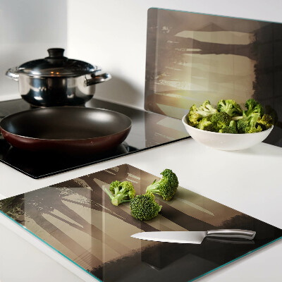 Schneidebrett mit Motiv »Sonnenuntergang im Wald«