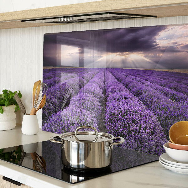 Glas schneidebrett Lavendelfeld im Sonnenuntergang