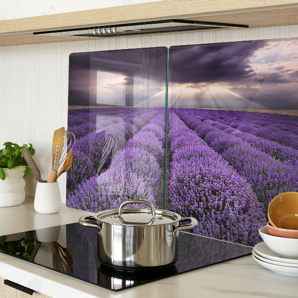 Glas schneidebrett Lavendelfeld im Sonnenuntergang