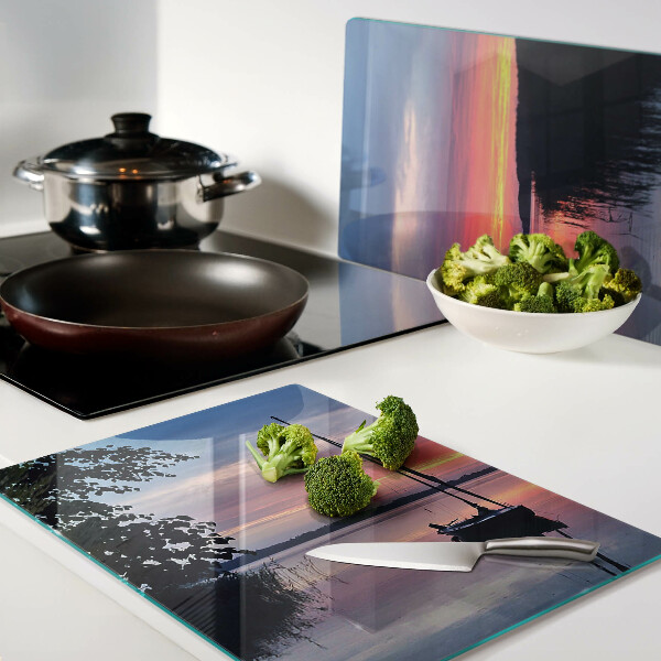 Schneidebrett glas Sonnenuntergang über dem See