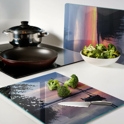 Schneidebrett glas Sonnenuntergang über dem See