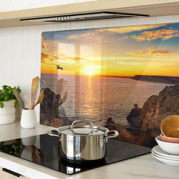 Glas-Schneidebrett mit Motiv 'Sonnenuntergang über dem Meer'
