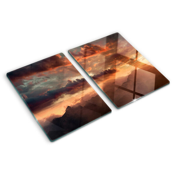 Schneidebrett mit Motiv „Sonnenuntergang über den Bergen“