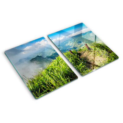 Schneidebrett glas Berglandschaft mit viel Grün