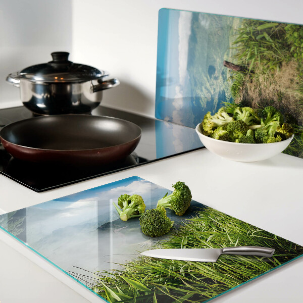 Schneidebrett glas Berglandschaft mit viel Grün