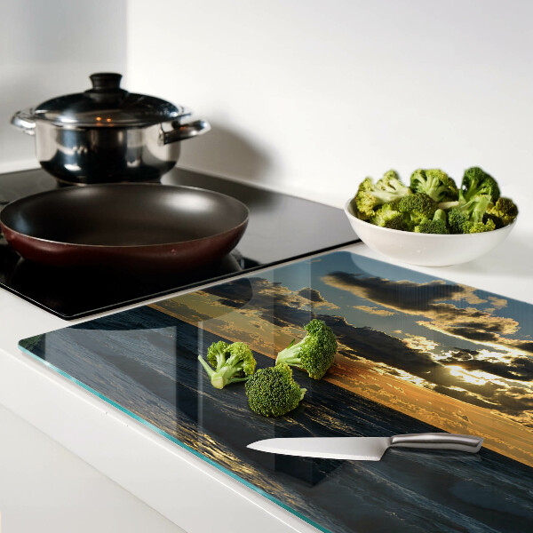 Glas-Schneidebrett mit Motiv 'Sonnenuntergang über dem Meer'