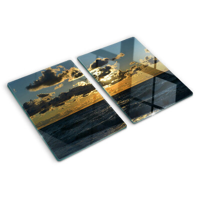 Glas-Schneidebrett mit Motiv 'Sonnenuntergang über dem Meer'