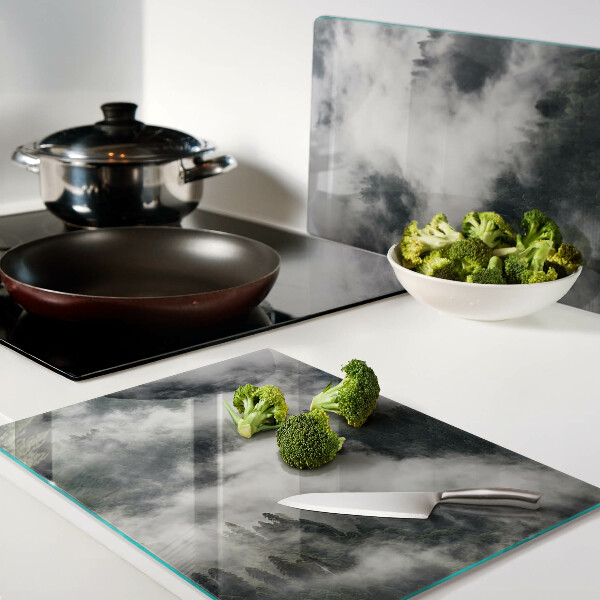 Schneidebrett Glas mit Motiv „Berge in den Wolken“