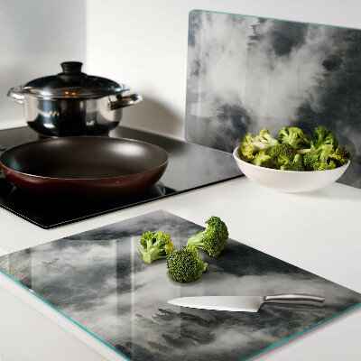 Schneidebrett Glas mit Motiv „Berge in den Wolken“