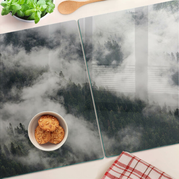 Schneidebrett Glas mit Motiv „Berge in den Wolken“