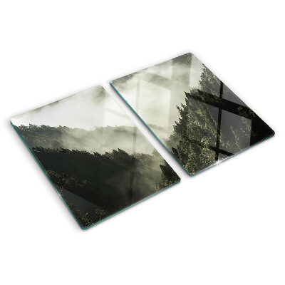 Schneidebrett mit Motiv einer Berglandschaft im Nebel