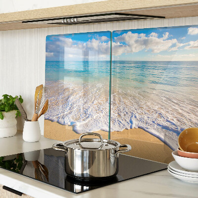 Schneidebrett glas Strand mit Wellen und Wolken