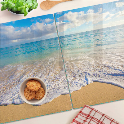Schneidebrett glas Strand mit Wellen und Wolken