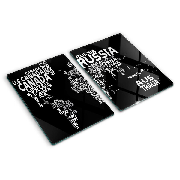 Schneidebrett mit Weltkarte und Ländernamen