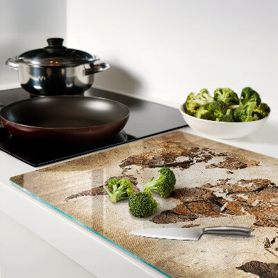 Schneidebrett Glas mit Motiv einer Vintage-Weltkarte