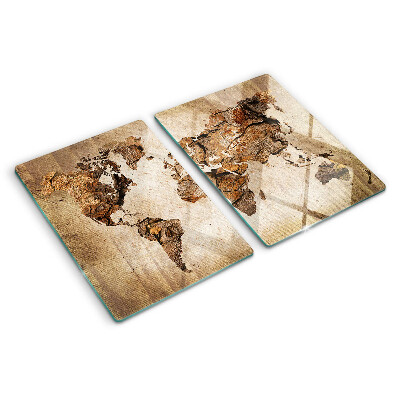Schneidebrett Glas mit Motiv einer Vintage-Weltkarte