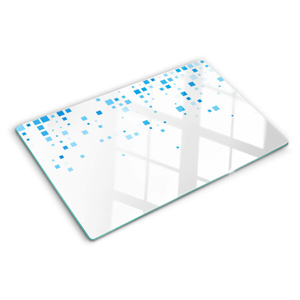 Glas schneidebrett Blaue Quadrate auf weißem Hintergrund