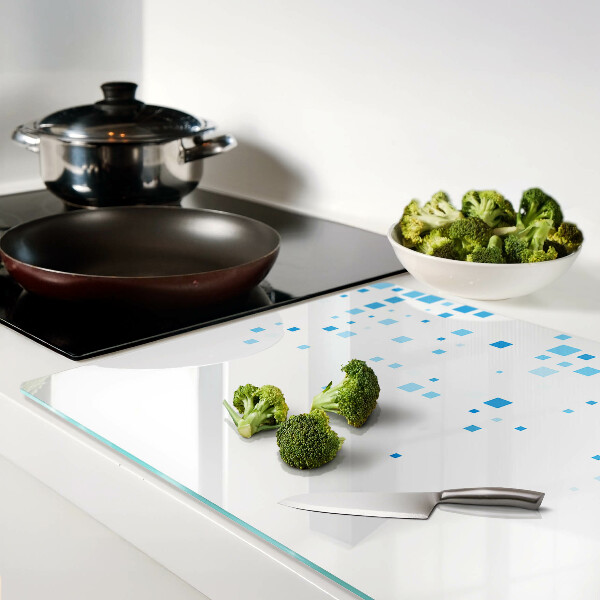 Glas schneidebrett Blaue Quadrate auf weißem Hintergrund