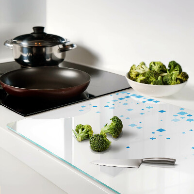 Glas schneidebrett Blaue Quadrate auf weißem Hintergrund