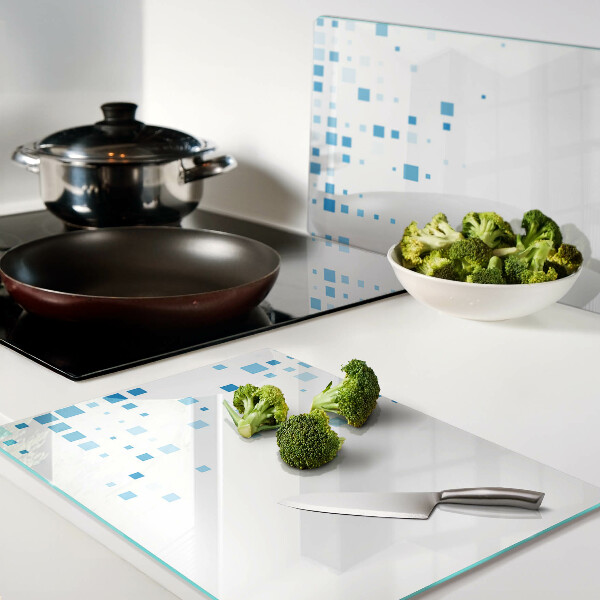Glas schneidebrett Blaue Quadrate auf weißem Hintergrund