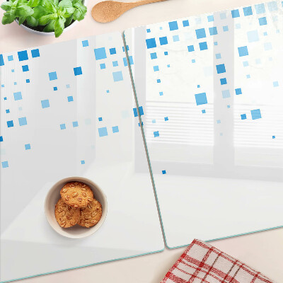 Glas schneidebrett Blaue Quadrate auf weißem Hintergrund