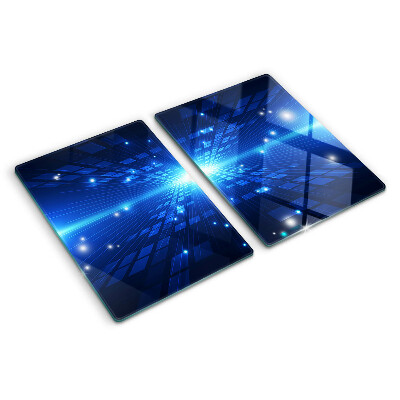 Glas-Schneidebrett mit einem technologischen Muster in Blautönen