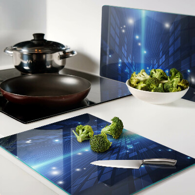 Glas schneidebrett Technologisches Muster in Blautönen